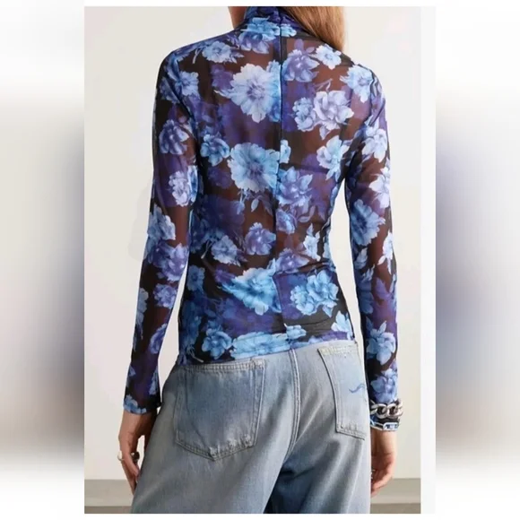 Alice + Olivia DELAINA LONG SLEEVE TURTLENECK MESH TOP SIZE XL - Picture 12 of 16